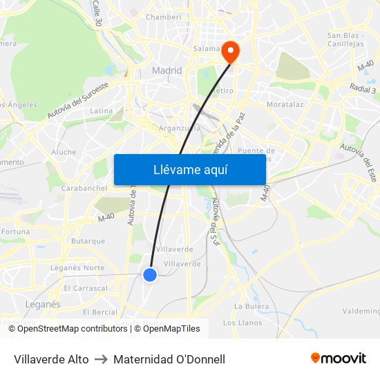 Villaverde Alto to Maternidad O'Donnell map