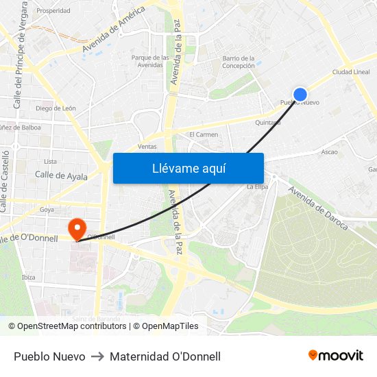 Pueblo Nuevo to Maternidad O'Donnell map