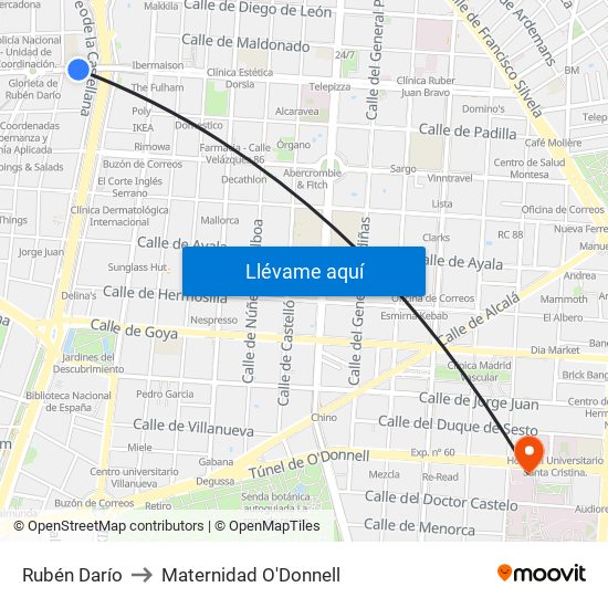 Rubén Darío to Maternidad O'Donnell map