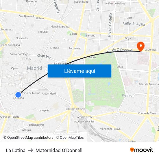 La Latina to Maternidad O'Donnell map