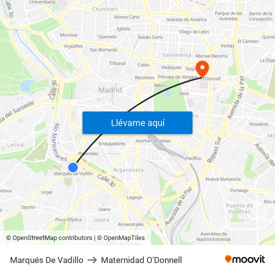 Marqués De Vadillo to Maternidad O'Donnell map