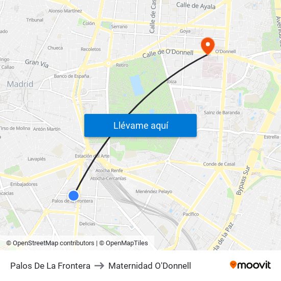 Palos De La Frontera to Maternidad O'Donnell map