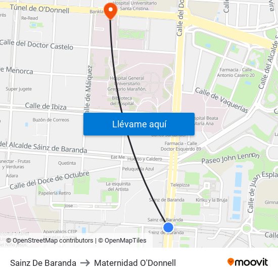 Sainz De Baranda to Maternidad O'Donnell map