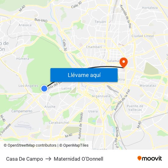 Casa De Campo to Maternidad O'Donnell map