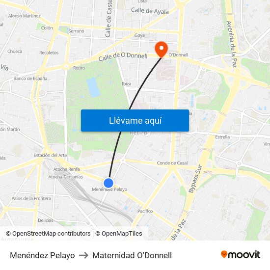 Menéndez Pelayo to Maternidad O'Donnell map