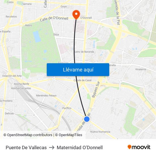 Puente De Vallecas to Maternidad O'Donnell map