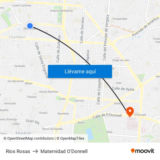 Ríos Rosas to Maternidad O'Donnell map