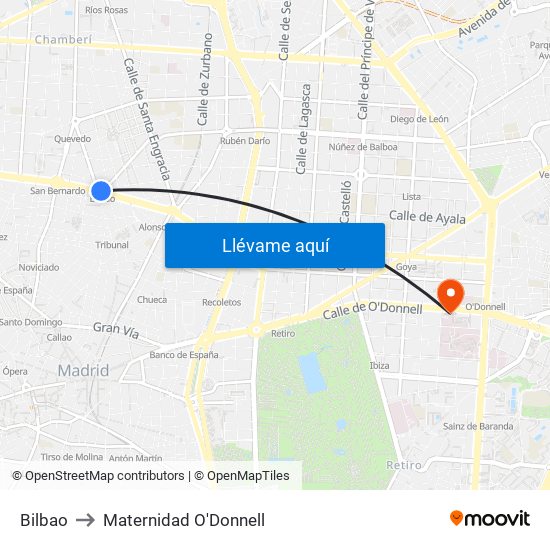 Bilbao to Maternidad O'Donnell map