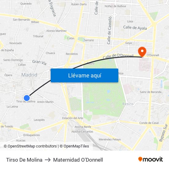 Tirso De Molina to Maternidad O'Donnell map