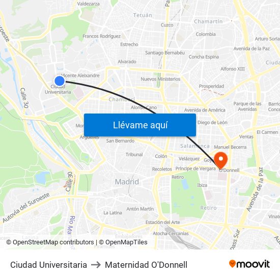 Ciudad Universitaria to Maternidad O'Donnell map