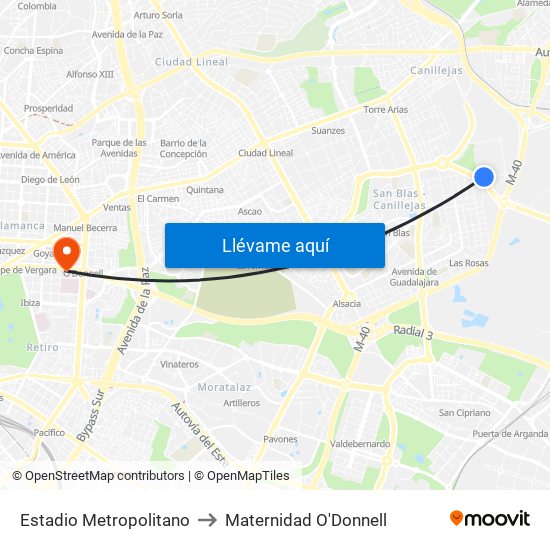 Estadio Metropolitano to Maternidad O'Donnell map