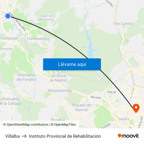 Villalba to Instituto Provincial de Rehabilitación map