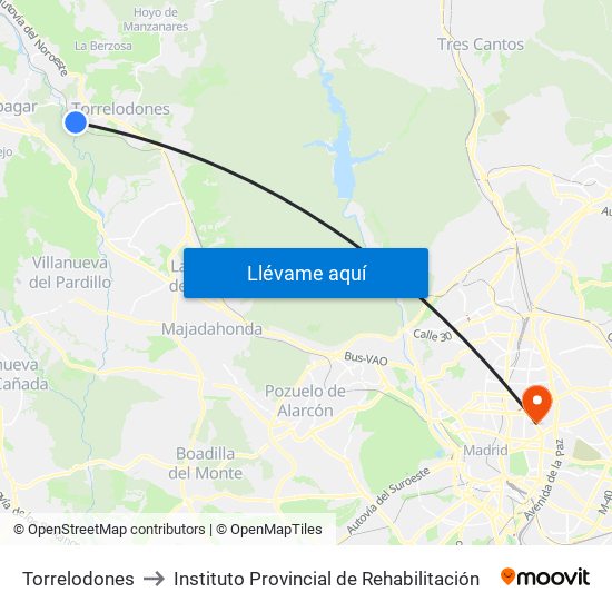Torrelodones to Instituto Provincial de Rehabilitación map