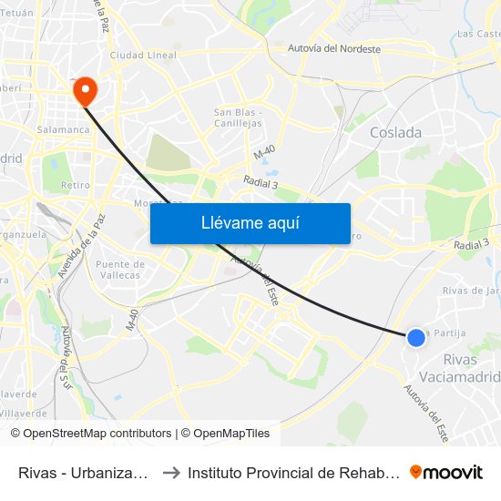 Rivas - Urbanizaciones to Instituto Provincial de Rehabilitación map