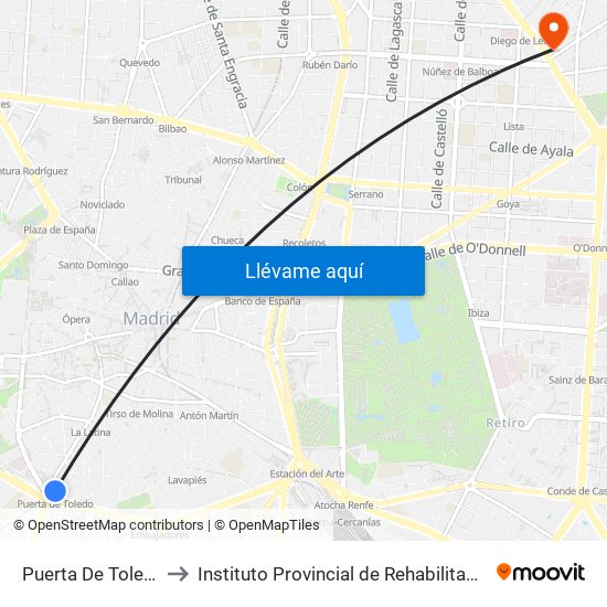 Puerta De Toledo to Instituto Provincial de Rehabilitación map