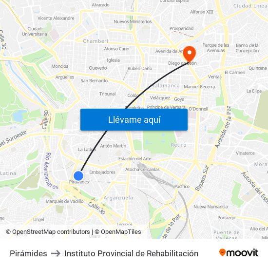 Pirámides to Instituto Provincial de Rehabilitación map