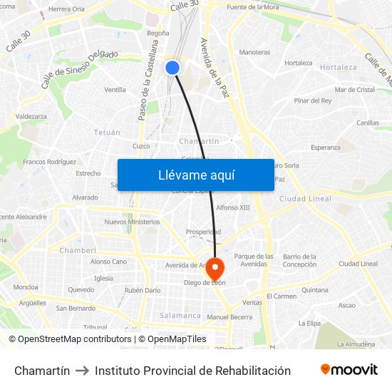 Chamartín to Instituto Provincial de Rehabilitación map