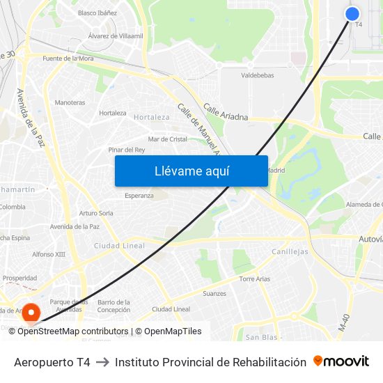 Aeropuerto T4 to Instituto Provincial de Rehabilitación map