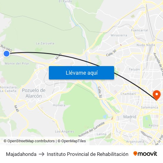 Majadahonda to Instituto Provincial de Rehabilitación map