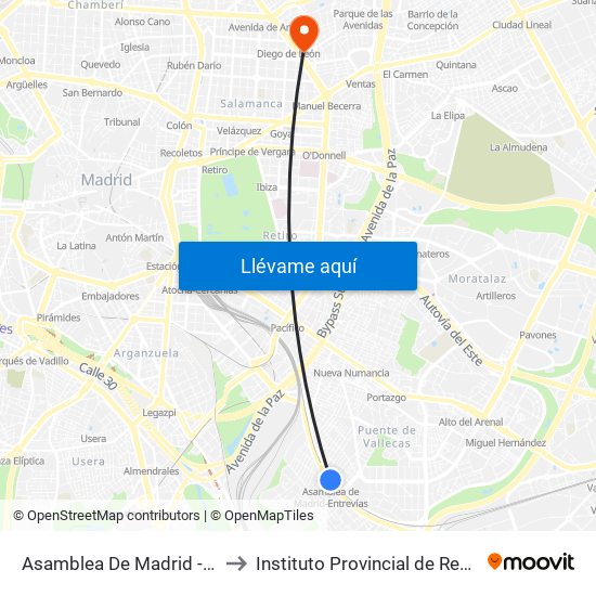 Asamblea De Madrid - Entrevías to Instituto Provincial de Rehabilitación map