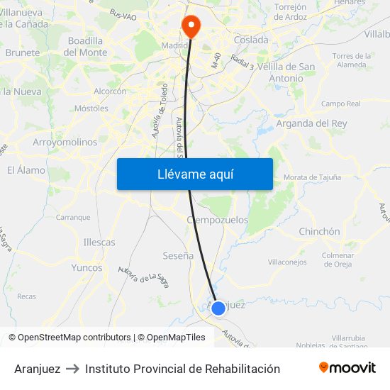 Aranjuez to Instituto Provincial de Rehabilitación map