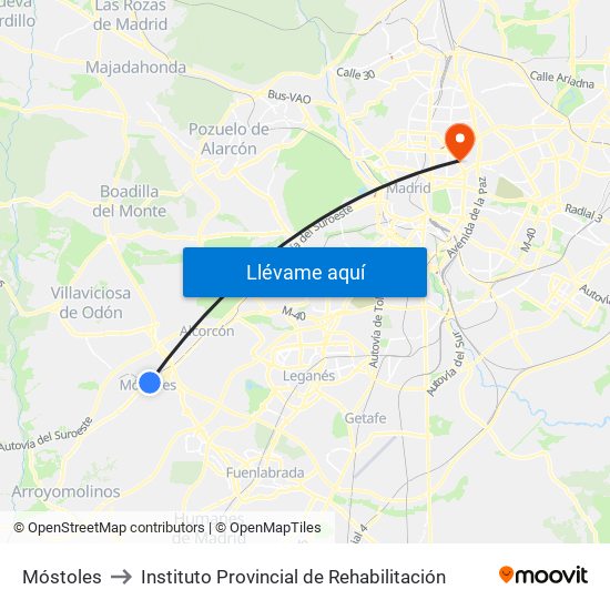 Móstoles to Instituto Provincial de Rehabilitación map