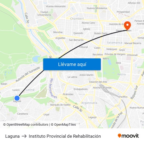 Laguna to Instituto Provincial de Rehabilitación map