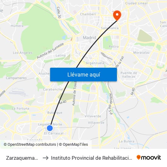 Zarzaquemada to Instituto Provincial de Rehabilitación map