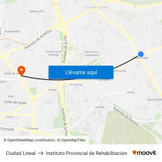 Ciudad Lineal to Instituto Provincial de Rehabilitación map