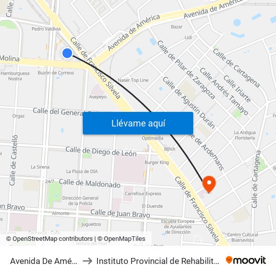 Avenida De América to Instituto Provincial de Rehabilitación map