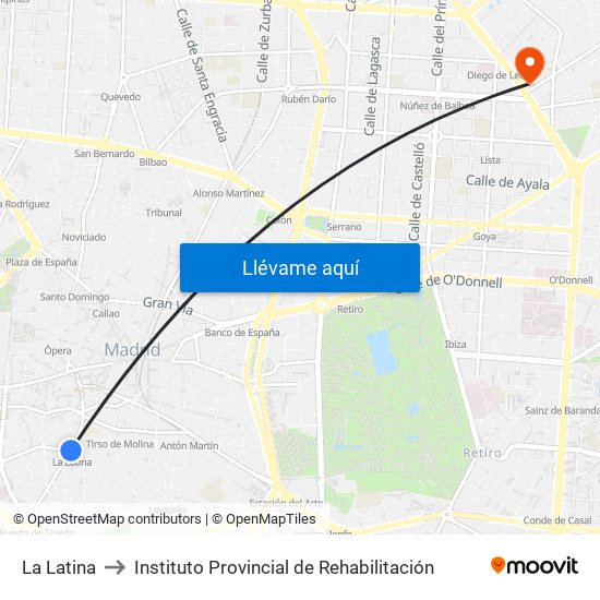 La Latina to Instituto Provincial de Rehabilitación map