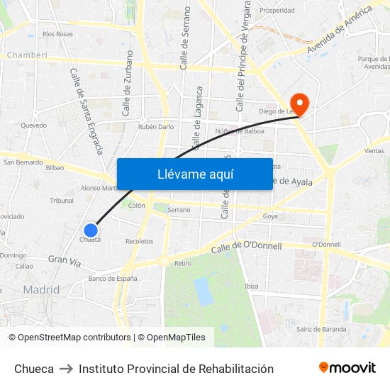 Chueca to Instituto Provincial de Rehabilitación map