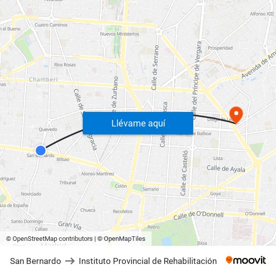 San Bernardo to Instituto Provincial de Rehabilitación map