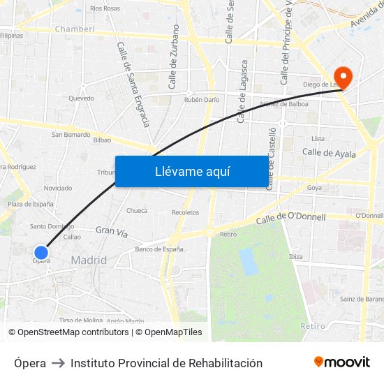 Ópera to Instituto Provincial de Rehabilitación map