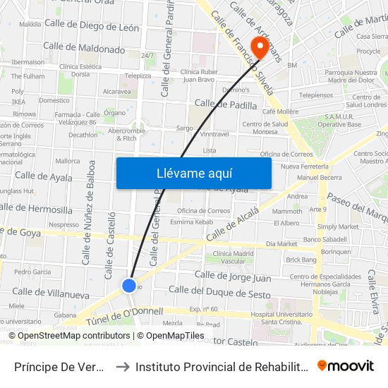 Príncipe De Vergara to Instituto Provincial de Rehabilitación map