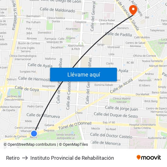 Retiro to Instituto Provincial de Rehabilitación map