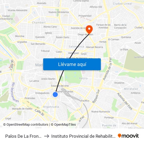 Palos De La Frontera to Instituto Provincial de Rehabilitación map
