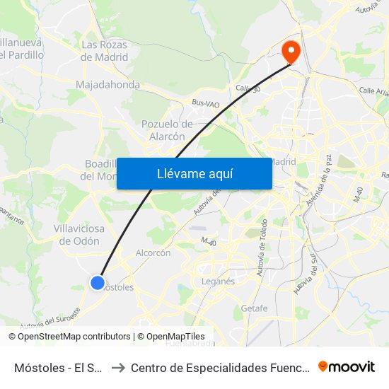 Móstoles - El Soto to Centro de Especialidades Fuencarral map