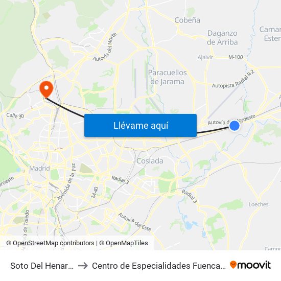 Soto Del Henares to Centro de Especialidades Fuencarral map