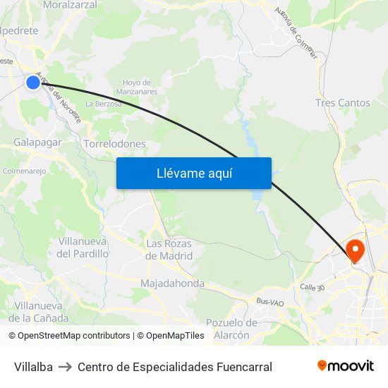 Villalba to Centro de Especialidades Fuencarral map