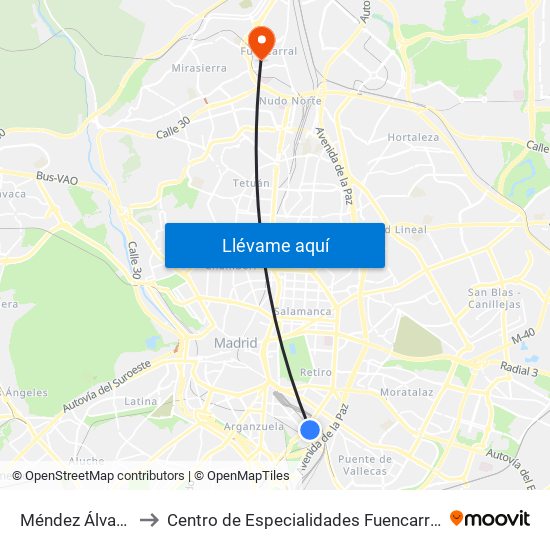 Méndez Álvaro to Centro de Especialidades Fuencarral map