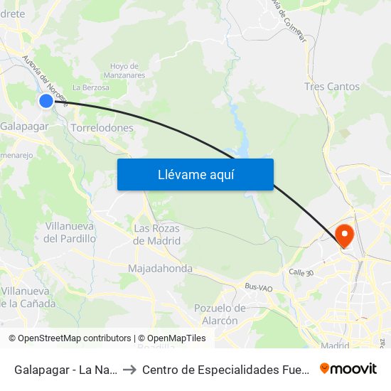 Galapagar - La Navata to Centro de Especialidades Fuencarral map