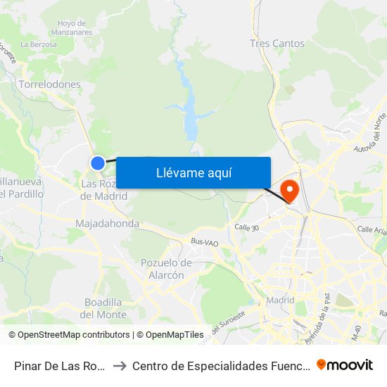 Pinar De Las Rozas to Centro de Especialidades Fuencarral map