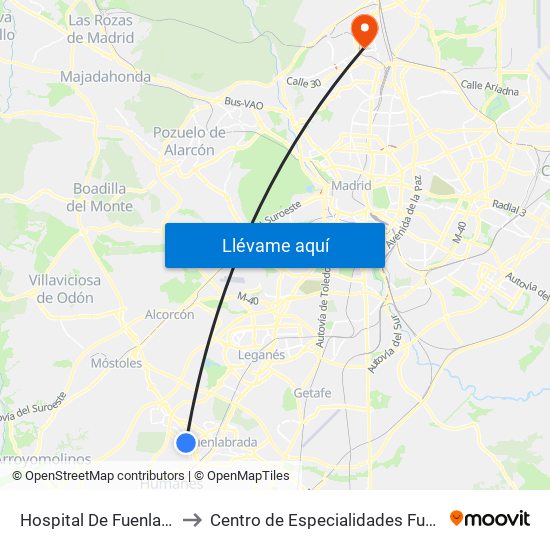 Hospital De Fuenlabrada to Centro de Especialidades Fuencarral map