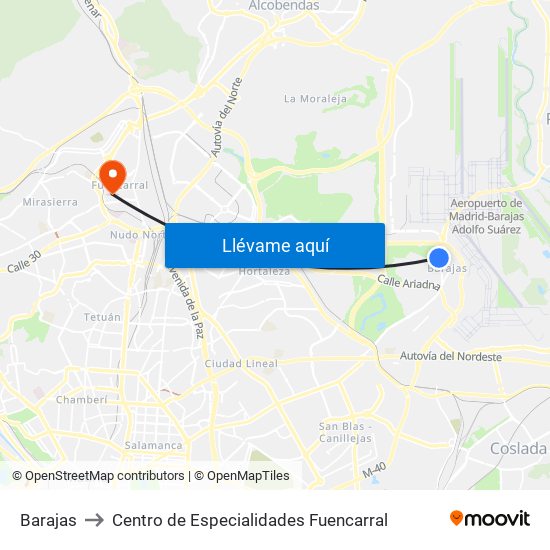 Barajas to Centro de Especialidades Fuencarral map