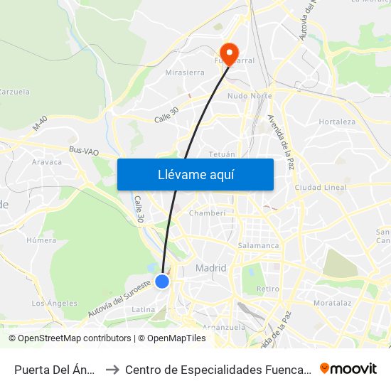 Puerta Del Ángel to Centro de Especialidades Fuencarral map