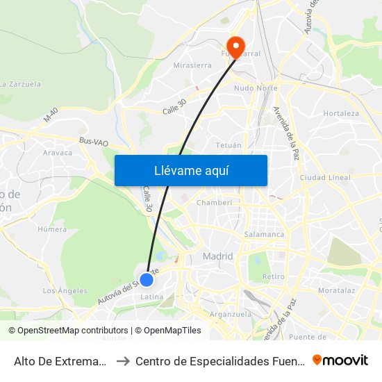 Alto De Extremadura to Centro de Especialidades Fuencarral map