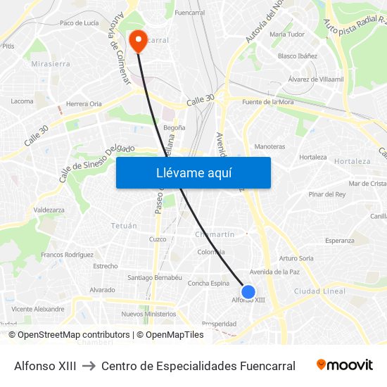 Alfonso XIII to Centro de Especialidades Fuencarral map