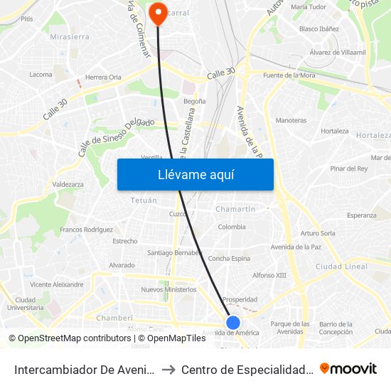 Intercambiador De Avenida De América to Centro de Especialidades Fuencarral map