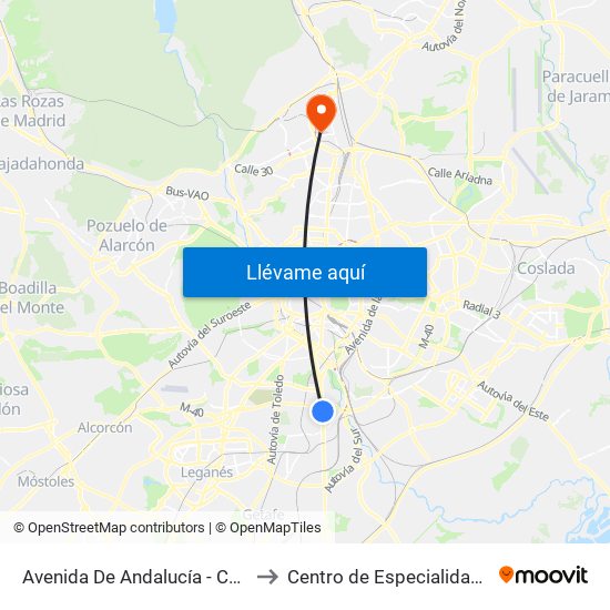 Avenida De Andalucía - Centro Comercial to Centro de Especialidades Fuencarral map